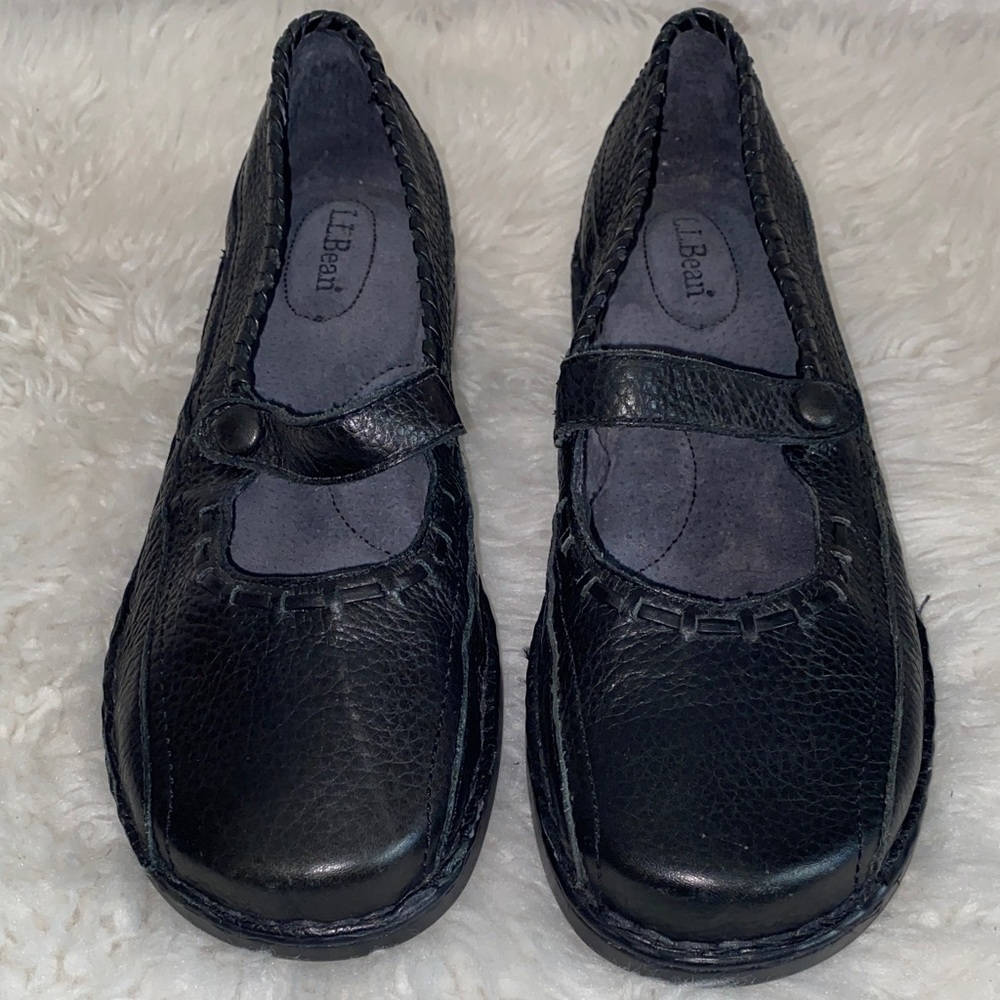 LL Bean Women's Black Pebbled Leather Mary Jane Shoes - Picture 2 of 6